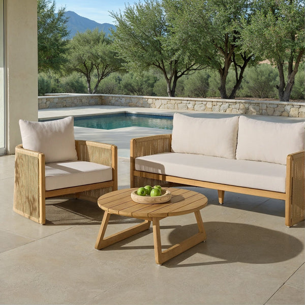 Gale Teak And Hyacinth Patio Sofa With Deep Cushions, Weather‑Resistant Frame For Outdoor Lounging