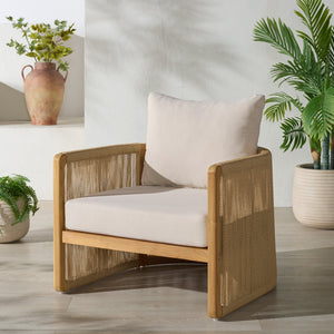 Gale Teak And Hyacinth Patio Chair — Solid Teak Frame, Breathable Weave, Sculpted Comfort For Outdoors