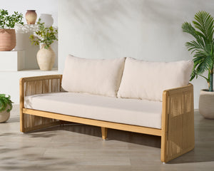 Gale Teak And Hyacinth Patio Sofa With Deep Cushions, Weather‑Resistant Frame For Outdoor Lounging