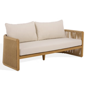 Gale Teak And Hyacinth Patio Sofa With Deep Cushions, Weather‑Resistant Frame For Outdoor Lounging