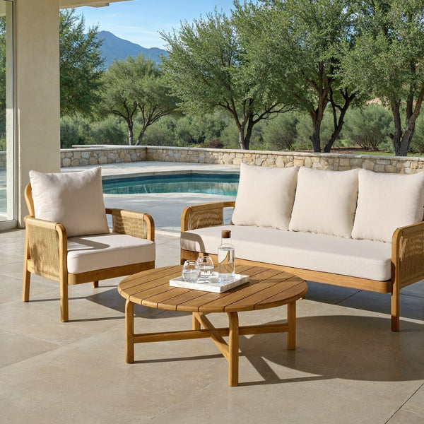 Rogers Teak Outdoor Coffee Table — Low-Profile 39.4" Square Durable Solid Wood Patio Centerpiece