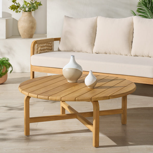 Rogers Teak Outdoor Coffee Table — Low-Profile 39.4" Square Durable Solid Wood Patio Centerpiece