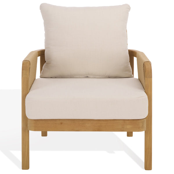 Rogers Teak & Hyacinth Patio Chair With Ergonomic Curved Back, Breathable Woven Seating, Durable Finish
