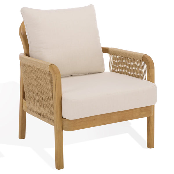 Rogers Teak & Hyacinth Patio Chair With Ergonomic Curved Back, Breathable Woven Seating, Durable Finish