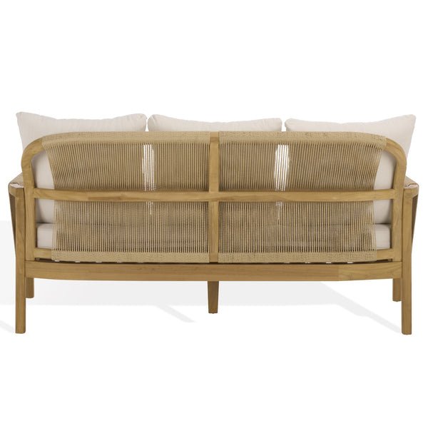 Rogers Teak & Hyacinth Patio Sofa With Deep Cushions, Weather-Resistant Frame, Timeless Outdoor Style