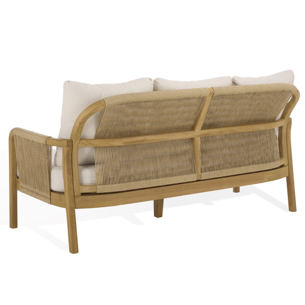 Rogers Teak & Hyacinth Patio Sofa With Deep Cushions, Weather-Resistant Frame, Timeless Outdoor Style