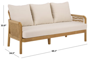 Rogers Teak & Hyacinth Patio Sofa With Deep Cushions, Weather-Resistant Frame, Timeless Outdoor Style