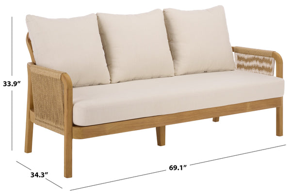 Rogers Teak & Hyacinth Patio Sofa With Deep Cushions, Weather-Resistant Frame, Timeless Outdoor Style
