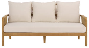 Rogers Teak & Hyacinth Patio Sofa With Deep Cushions, Weather-Resistant Frame, Timeless Outdoor Style