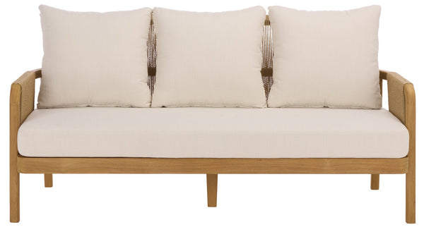 Rogers Teak & Hyacinth Patio Sofa With Deep Cushions, Weather-Resistant Frame, Timeless Outdoor Style