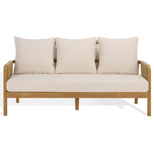 Rogers Teak & Hyacinth Patio Sofa With Deep Cushions, Weather-Resistant Frame, Timeless Outdoor Style
