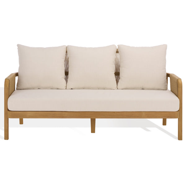 Rogers Teak & Hyacinth Patio Sofa With Deep Cushions, Weather-Resistant Frame, Timeless Outdoor Style