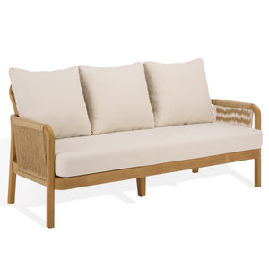 Rogers Teak & Hyacinth Patio Sofa With Deep Cushions, Weather-Resistant Frame, Timeless Outdoor Style