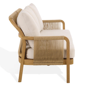 Rogers Teak & Hyacinth Patio Sofa With Deep Cushions, Weather-Resistant Frame, Timeless Outdoor Style