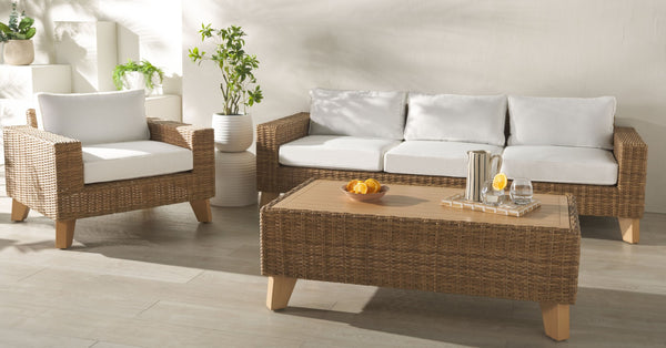 Safavieh MARGARITA Outdoor Coffee Table – Stylish All-Weather Wicker Design for Modern Patios & Sunrooms Natural CPT2100A