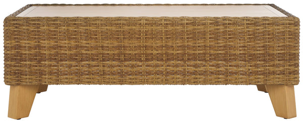 Safavieh MARGARITA Outdoor Coffee Table – Stylish All-Weather Wicker Design for Modern Patios & Sunrooms Natural CPT2100A