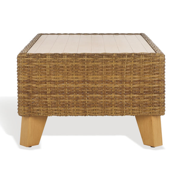 Safavieh MARGARITA Outdoor Coffee Table – Stylish All-Weather Wicker Design for Modern Patios & Sunrooms Natural CPT2100A