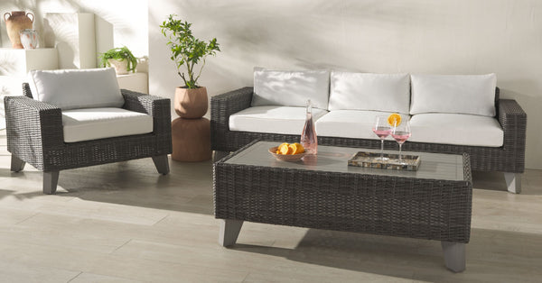 Safavieh MARGARITA Outdoor Coffee Table – Stylish All-Weather Wicker Design for Modern Patios & Sunrooms Dark Grey CPT2100B
