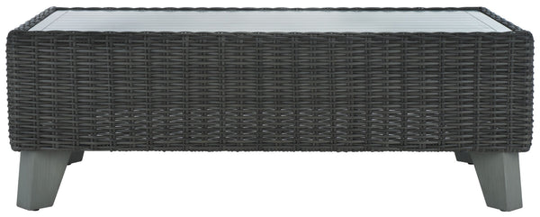 Safavieh MARGARITA Outdoor Coffee Table – Stylish All-Weather Wicker Design for Modern Patios & Sunrooms Dark Grey CPT2100B