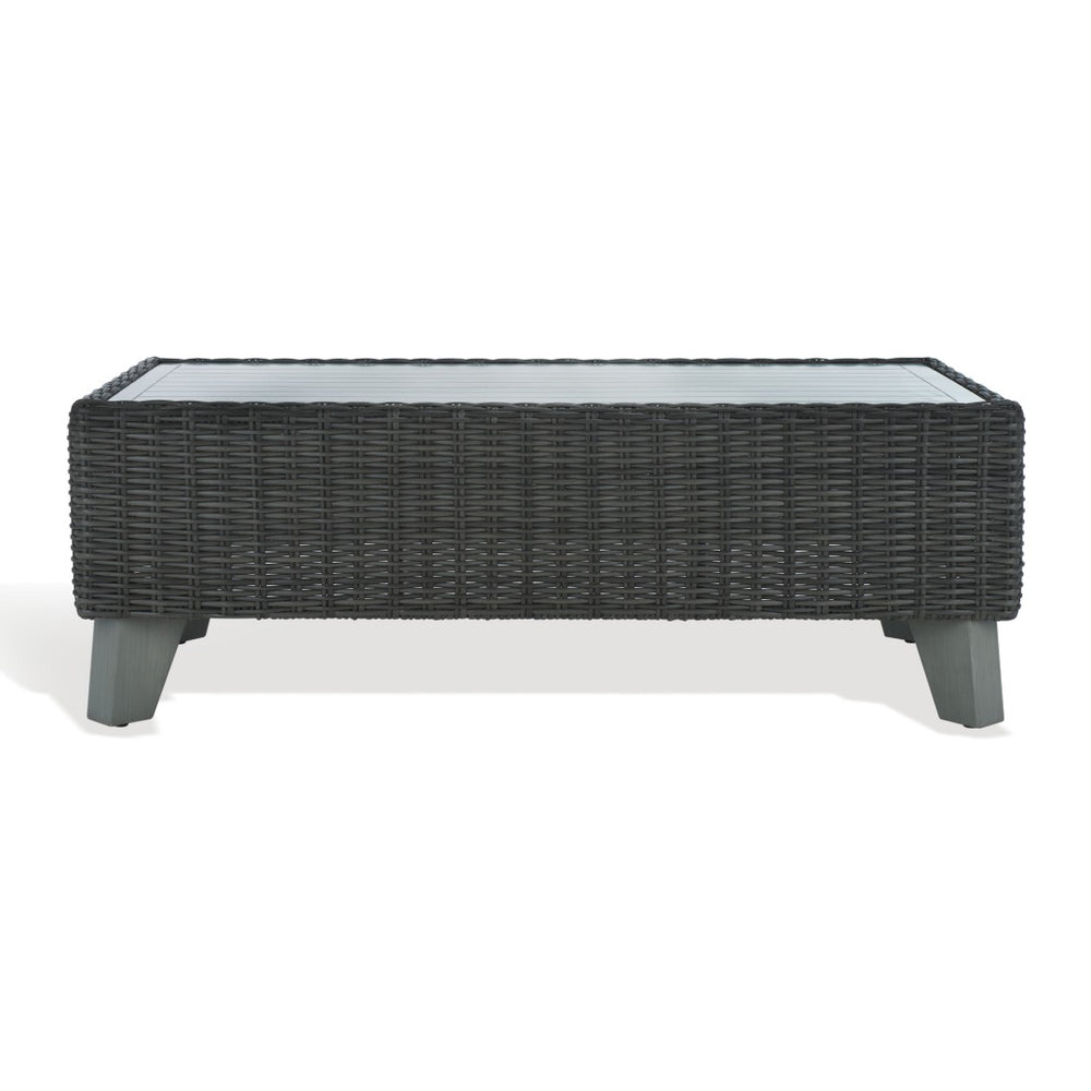 Safavieh MARGARITA Outdoor Coffee Table – Stylish All-Weather Wicker Design for Modern Patios & Sunrooms Dark Grey CPT2100B