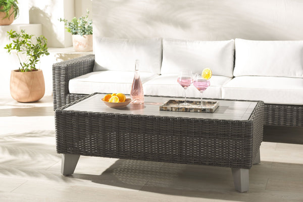 Safavieh MARGARITA Outdoor Coffee Table – Stylish All-Weather Wicker Design for Modern Patios & Sunrooms Dark Grey CPT2100B
