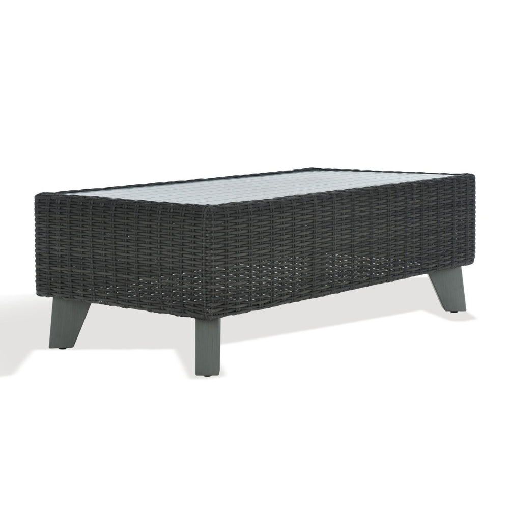 Safavieh MARGARITA Outdoor Coffee Table – Stylish All-Weather Wicker Design for Modern Patios & Sunrooms Dark Grey CPT2100B