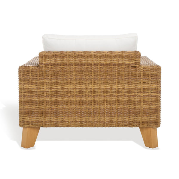 Safavieh MARGARITA Wicker Patio Chair - Stylish Outdoor Seating with Plush Comfort and All-Weather Durability Natural / White CPT2101A