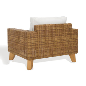 Safavieh MARGARITA Wicker Patio Chair - Stylish Outdoor Seating with Plush Comfort and All-Weather Durability Natural / White CPT2101A