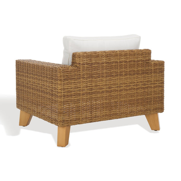 Safavieh MARGARITA Wicker Patio Chair - Stylish Outdoor Seating with Plush Comfort and All-Weather Durability Natural / White CPT2101A