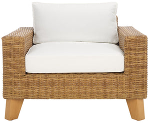 Safavieh MARGARITA Wicker Patio Chair - Stylish Outdoor Seating with Plush Comfort and All-Weather Durability Natural / White CPT2101A