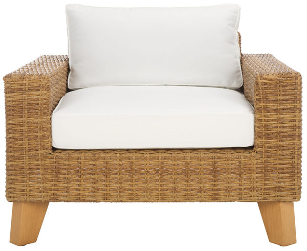 Safavieh MARGARITA Wicker Patio Chair - Stylish Outdoor Seating with Plush Comfort and All-Weather Durability Natural / White CPT2101A