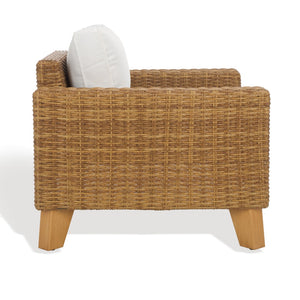Safavieh MARGARITA Wicker Patio Chair - Stylish Outdoor Seating with Plush Comfort and All-Weather Durability Natural / White CPT2101A