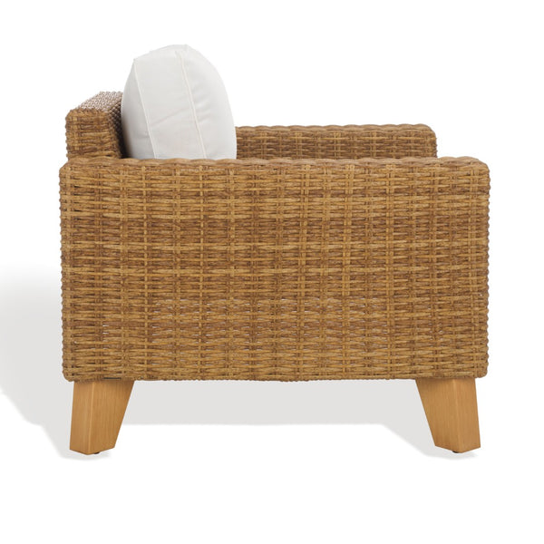 Safavieh MARGARITA Wicker Patio Chair - Stylish Outdoor Seating with Plush Comfort and All-Weather Durability Natural / White CPT2101A