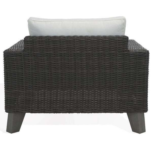 Safavieh MARGARITA Wicker Patio Chair - Stylish Outdoor Seating with Plush Comfort and All-Weather Durability Dark Grey / White CPT2101B
