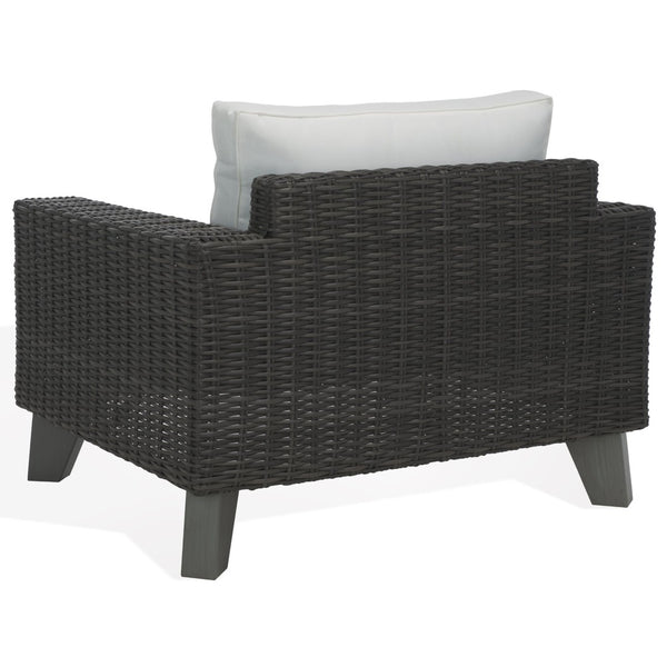 Safavieh MARGARITA Wicker Patio Chair - Stylish Outdoor Seating with Plush Comfort and All-Weather Durability Dark Grey / White CPT2101B