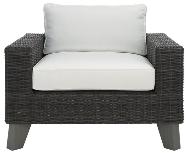 Safavieh MARGARITA Wicker Patio Chair - Stylish Outdoor Seating with Plush Comfort and All-Weather Durability Dark Grey / White CPT2101B