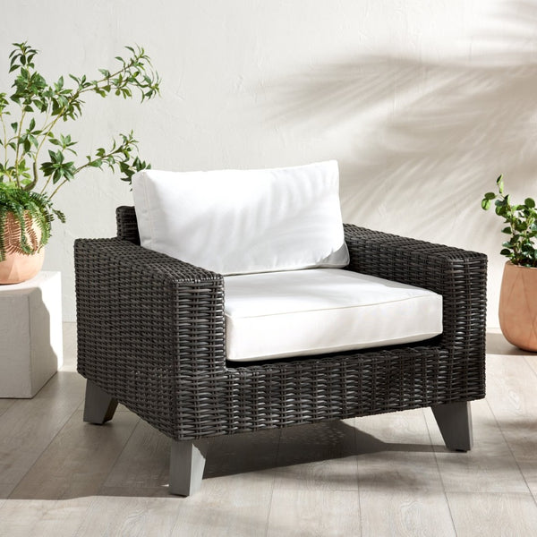 Safavieh MARGARITA Wicker Patio Chair - Stylish Outdoor Seating with Plush Comfort and All-Weather Durability Dark Grey / White CPT2101B