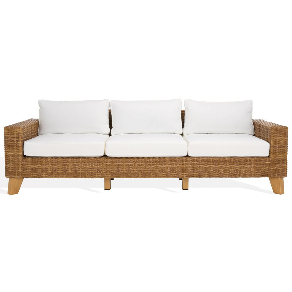 Safavieh MARGARITA Wicker Patio Sofa - Modern Outdoor Seating with All-Weather Comfort for Stylish Lounging Natural / White CPT2102A