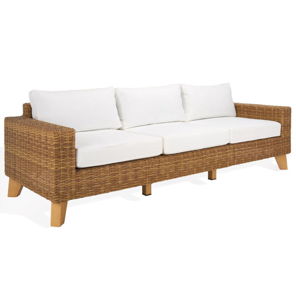 Safavieh MARGARITA Wicker Patio Sofa - Modern Outdoor Seating with All-Weather Comfort for Stylish Lounging Natural / White CPT2102A
