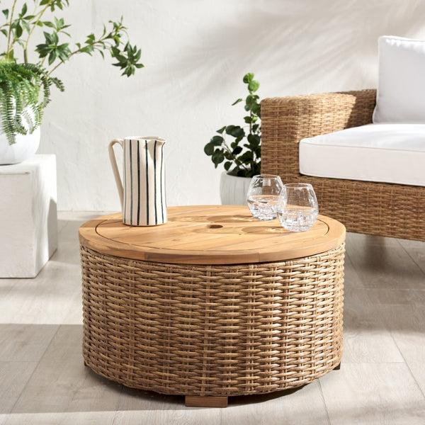 Safavieh ANGUILLA Wicker Storage Outdoor Coffee Table - Stylish, Durable Design for Your Patio and Terrace Natural CPT2103A
