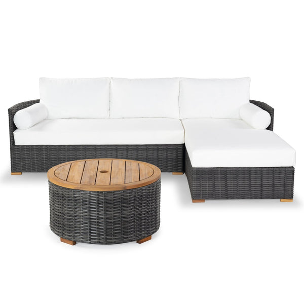 Safavieh ANGUILLA Wicker Storage Outdoor Coffee Table - Stylish, Durable Design for Your Patio and Terrace Dark Grey CPT2103B