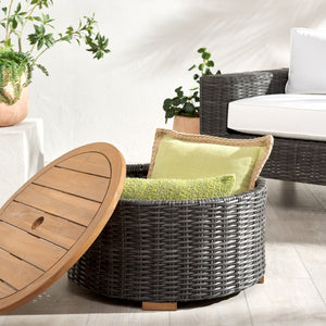 Safavieh ANGUILLA Wicker Storage Outdoor Coffee Table - Stylish, Durable Design for Your Patio and Terrace Dark Grey CPT2103B