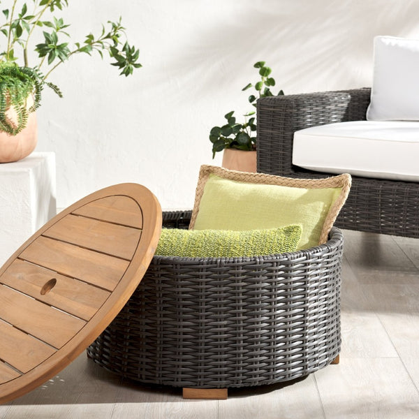 Safavieh ANGUILLA Wicker Storage Outdoor Coffee Table - Stylish, Durable Design for Your Patio and Terrace Dark Grey CPT2103B