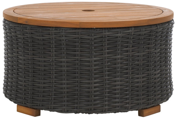 Safavieh ANGUILLA Wicker Storage Outdoor Coffee Table - Stylish, Durable Design for Your Patio and Terrace Dark Grey CPT2103B