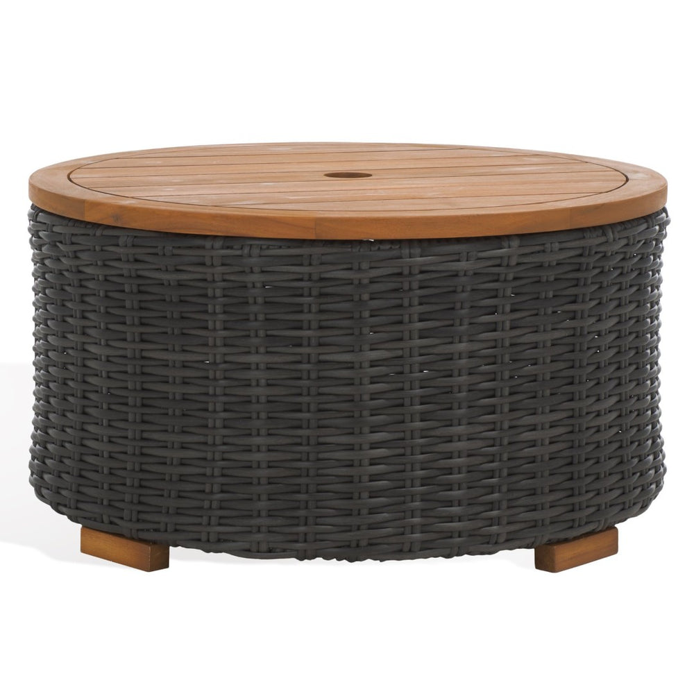 Safavieh ANGUILLA Wicker Storage Outdoor Coffee Table - Stylish, Durable Design for Your Patio and Terrace Dark Grey CPT2103B