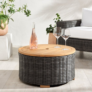 Safavieh ANGUILLA Wicker Storage Outdoor Coffee Table - Stylish, Durable Design for Your Patio and Terrace Dark Grey CPT2103B