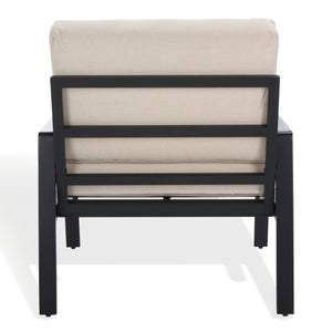 Safavieh Guam Aluminum Outdoor Chair - Elegant Black & Beige Design For Stylish Patio & Garden Comfort Black ,Beige Metal ,Foam ,Fabric Cpt2106a