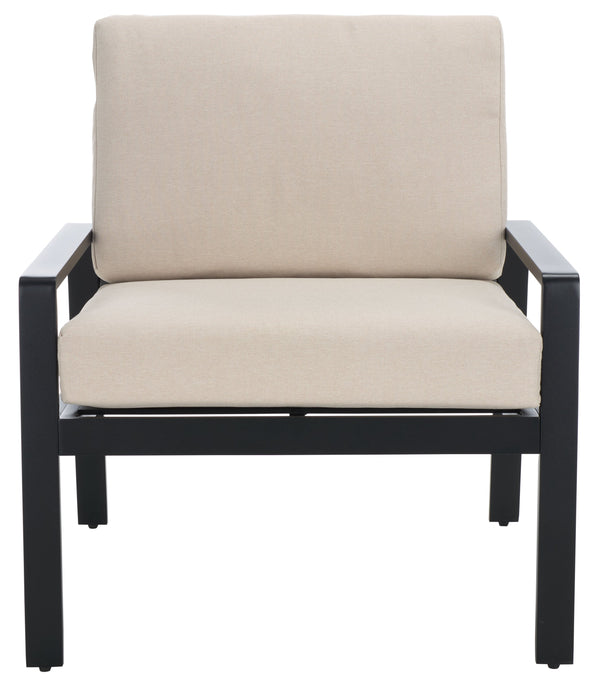 Safavieh Guam Aluminum Outdoor Chair - Elegant Black & Beige Design For Stylish Patio & Garden Comfort Black ,Beige Metal ,Foam ,Fabric Cpt2106a