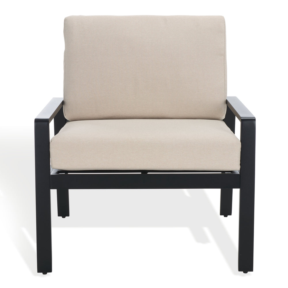 Safavieh Guam Aluminum Outdoor Chair - Elegant Black & Beige Design For Stylish Patio & Garden Comfort Black ,Beige Metal ,Foam ,Fabric Cpt2106a