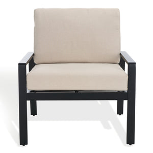 Safavieh Guam Aluminum Outdoor Chair - Elegant Black & Beige Design For Stylish Patio & Garden Comfort Black ,Beige Metal ,Foam ,Fabric Cpt2106a
